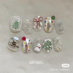 Christmas Nails Kawaii, Nail Xmas, Noel Nail, Nails Noel, Korean Christmas Nails, Kpop Nail Art, Asian Nails