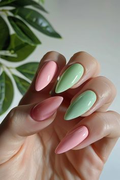 22  Gorgeous Sage Green & Pink Color Combos to Spice Up Your Nails Two Colour Nails Color Combos, Nail Green And Pink, Good Colour Combos, Green With Pink Nails, Two Tone Green Nails, Nail Colour Combos, Two Colour Nails, Sage Green And Pink Nails, Green And Pink Nails Designs