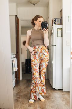 A stretchier material was used for these fun pants! They are flare and high waisted and have a stretchy waist! Brand: Shein Stretch High-waisted Flares For Summer, Retro Stretch Straight Leg Pants, 70s Inspired Wide Leg Bottoms For Fall, 70s Inspired Wide Leg Fall Bottoms, Stretch 70s Inspired Fall Pants, Stretch Pants For Fall In 70s Style, 70s Inspired Stretch Pants For Fall, 70s Inspired Fitted Straight Leg Bottoms, 70s Inspired Fitted Flare Jeans For Spring