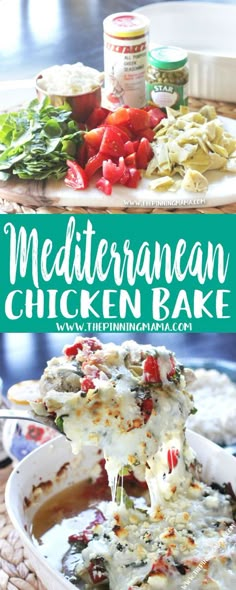 this mediterranean chicken bake is loaded with fresh vegetables, cheese and sauces it's ready to be eaten