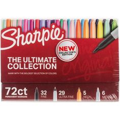 the ultimate collection of sharpie markers and pens are on display in a box with different colors