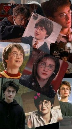 harry potter collage with images of his characters and their name on them in the middle