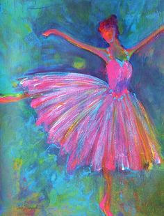 a painting of a ballerina in pink and blue