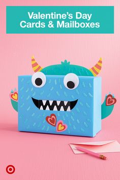 valentine's day cards and mailboxes with an image of a monster on it