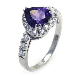 Sterling Silver 925 Rhodium Plated Purple And Clear Cluster Cz Heart Ring Dimensions: 12mm X 22mm Metal: 925 Sterling Silver Finish: Nickel Free Rhodium Plated Stone: Center - 1 Purple 9mm X 9mm Heart Cz - Side 19 Clear 2mm Cz Cubic Zirconia Jewelry, Cz Jewelry, White Jewelry, Silver Plated Jewelry, Sterling Silver Bands, Selling Jewelry, Pure Silver, Womens Jewelry Rings, Vintage Sterling Silver