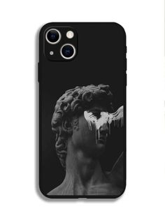 an iphone case with a black and white photo of a statue