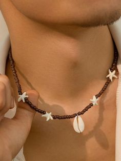 1PC Seashell Necklace For Women Men, Men's Trendy Hip-Hop Starfish Necklace Beach Necklace Summer Necklace Surfer Conch Shell Necklace Beach Jewelry For Women Beaded Choker Necklace Blue,Brown,White,Blue-white Fashionable,Hip-hop   PMMA     Men Fashion Jewelry, size features are:Bust: ,Length: ,Sleeve Length: Ideas Para Collares, Men Pendant, Crystal Bead Jewelry, Wire Wrap Jewelry Designs, Ankle Jewelry, Beach Necklace, Beach Necklaces, Bead Charms Diy, Starfish Necklace