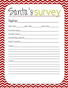 santa's survey form with red and green chevrons on the bottom,