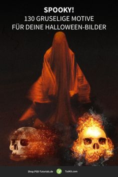 the poster for spooky shows two skulls in front of a woman with long hair