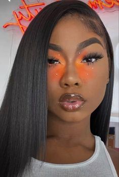 Glamour Makeup Looks, Birthday Makeup Looks, Orange Eyeshadow, Orange Makeup, Carnival Makeup, Makeup For Black Skin, Brown Skin Makeup, Cool Makeup Looks, Glam Makeup Look