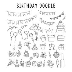 a birthday doodle with lots of different items