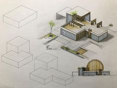 an architectural drawing of a house and its surroundings