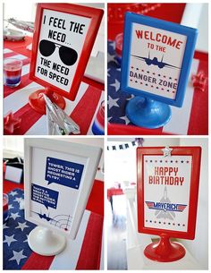 red, white and blue decorations for a patriotic birthday party with free printables