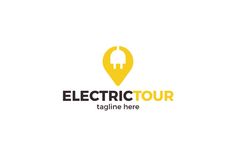 an electric tour logo with a yellow marker on the bottom and black letters below it