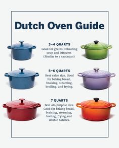 the dutch oven guide is shown in four different colors