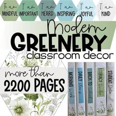 the modern greenery classroom decor is made from 200 pages