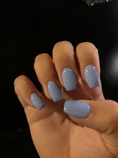 Cute Nail Colors For Winter, Pretty Solid Nail Colors, Solid Neutral Nails, Stone Blue Nails, Short Solid Color Acrylic Nails, Grayish Blue Nails, Greyish Blue Nails, One Color Nail Ideas, Simple Square Nail Designs