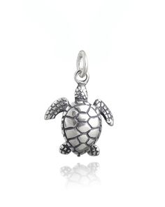 a silver turtle charm on a white background