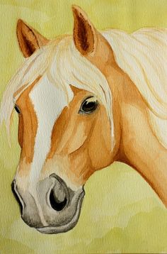 a watercolor painting of a horse's head