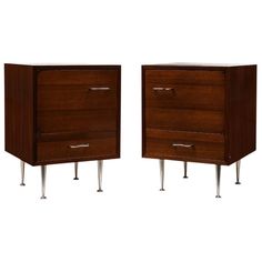 pair of mid - century modern nightstands in walnut with chrome legs, italy 1960s