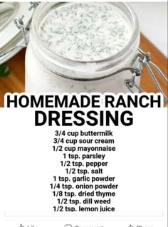 a recipe for homemade ranch dressing in a mason jar with instructions to make it easy and delicious