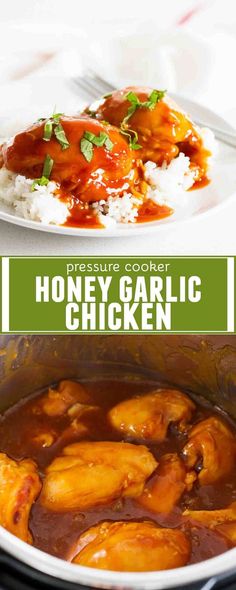 the recipe for honey garlic chicken is shown