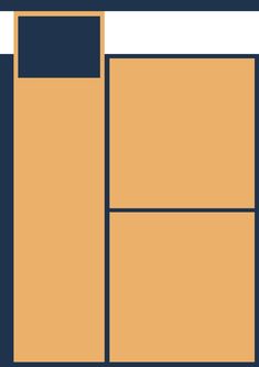 an orange and blue background with squares in the bottom right corner, on top of each other