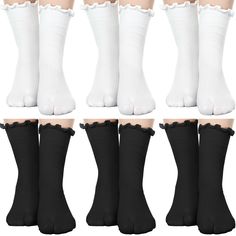 PRICES MAY VARY. Package Quantity: you will receive 6 pairs of big toe separator socks in 2 different colors, black, white, 3 pairs each, suitable for most young men and women; And the good elasticity makes it fit tightly to your calf, not easy to loosen or fall off, bringing you a comfortable wearing experience, please confirm the size before purchasing Breathable and Soft Material: these split toe socks are made of cotton, stretchy and breathable, soft and comfortable, moisture wicking, keepin One Black One White Sock, Japanese Bubble Socks, Kawaii Ankle Socks, Ruffed Socks, Socks Ruffle, Tabi Socks, Toe Separator, Toe Socks, Socks For Men