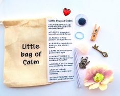 a little bag of calm on a table next to some scissors and other crafting supplies