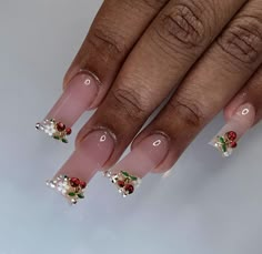 French Tip Nails With Design Black Women, 2023 Nails Ideas, Nails Supplies, Classy Acrylic, Nail Goals, 2023 Nails, Brown Acrylic, Duck Nails, Cherry Nails