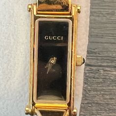 Preowned Women’s Gucci Goldtone Bangle Watch With Black Dial. Needs Battery. Bangle Watches, Vintage Bangles, Gucci Accessories, Accessories Watches, Vintage Gucci, Gold Tones, Bangles, Gucci, Women Accessories