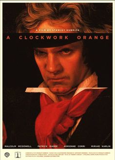 a clockwork orange movie poster with a man wearing a red tie and top hat