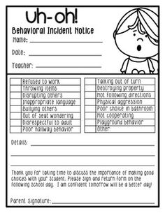 an individual notice form for students to use on their school's student workbook