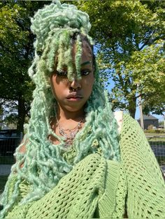 @parentnature on Tiktok Golden Locs, Green Locs, Green Braids, Hair Wall, Curly Locs, Face P, Curly Braids, Curly Hair Videos, Short Locs Hairstyles