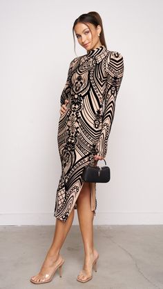 Product Details : Stretchy Fabric Black Abstract Print Midi Dress Long sleeve High Neckline 81144 D5-1 Black Long Sleeve Dress For Date Night, Chic Black Long Sleeve Dress, Black Midi Long Sleeve Dress For Night Out, Black Sheath Maxi Dress, Black Long Sleeve Midi Dress For Night Out, Black Midi Length Long Sleeve Dress For Night Out, Bodycon Long Sleeve Midi Dress For Evening, Evening Bodycon Long Sleeve Midi Dress, Bodycon Midi Length Long Sleeve Evening Dress