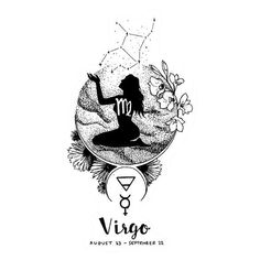 the zodiac sign virgo surrounded by flowers and other astrological symbols on a white background