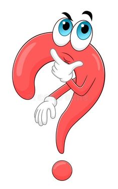 a cartoon red question mark with eyes and hands on his chest royalty illustration for children