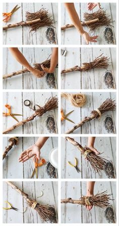 the steps to make a witch broom out of twigs