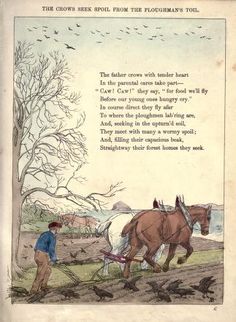 an old book with a man plowing the land