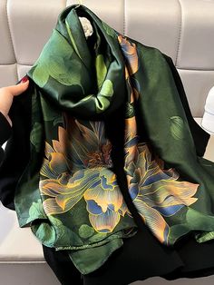 Flower Print See-Through Shawl&Scarf Luxury Scarf, Beach Scarf, Fashion Flowers, Long Silk Scarf, Spring Scarves, Polyester Scarf, Luxury Scarves, Stil Elegant, Women Shawl