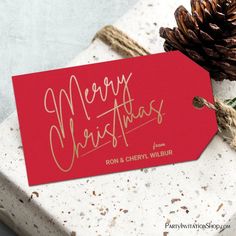 Red Gift Tag Merry Christmas Gold Faux Foil X'mas Card, Fancy Calligraphy, Christmas Wrapping Diy, Christmas Gift Tags Diy, Foil Tags, Christmas Cutouts, Stickers Collection, Gift Tags Diy, Family Christmas Cards