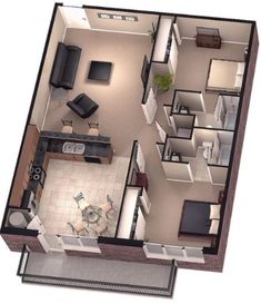 an overhead view of a two bedroom apartment