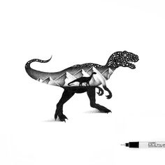 a black and white drawing of a dinosaur