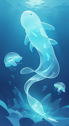 blue jellyfish Cute Anime Animals, Blue Jellyfish, Anime Merch, Anime Animals, Animal Totems, Ocean Lover, Cute Anime