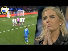 a woman standing in front of a soccer field with her hands clasped to her face