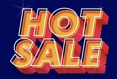 the text hot sale is shown in red and orange letters on a dark blue background