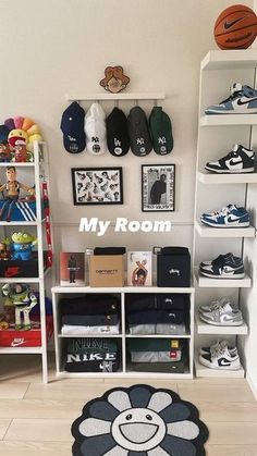 a room filled with lots of different types of shoes and other things on the shelves