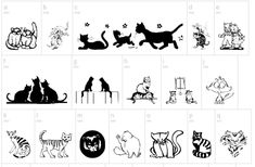 an image of cats and kittens on the same page, with numbers in each row