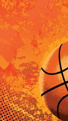 an orange and black background with a basketball on it