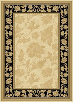 a beige and black rug with flowers on the bottom, in an ornate border design